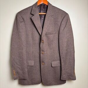 Andrew Fezza Signature Collection Mens Blazer Size 40R Brown Herringbone Classic
